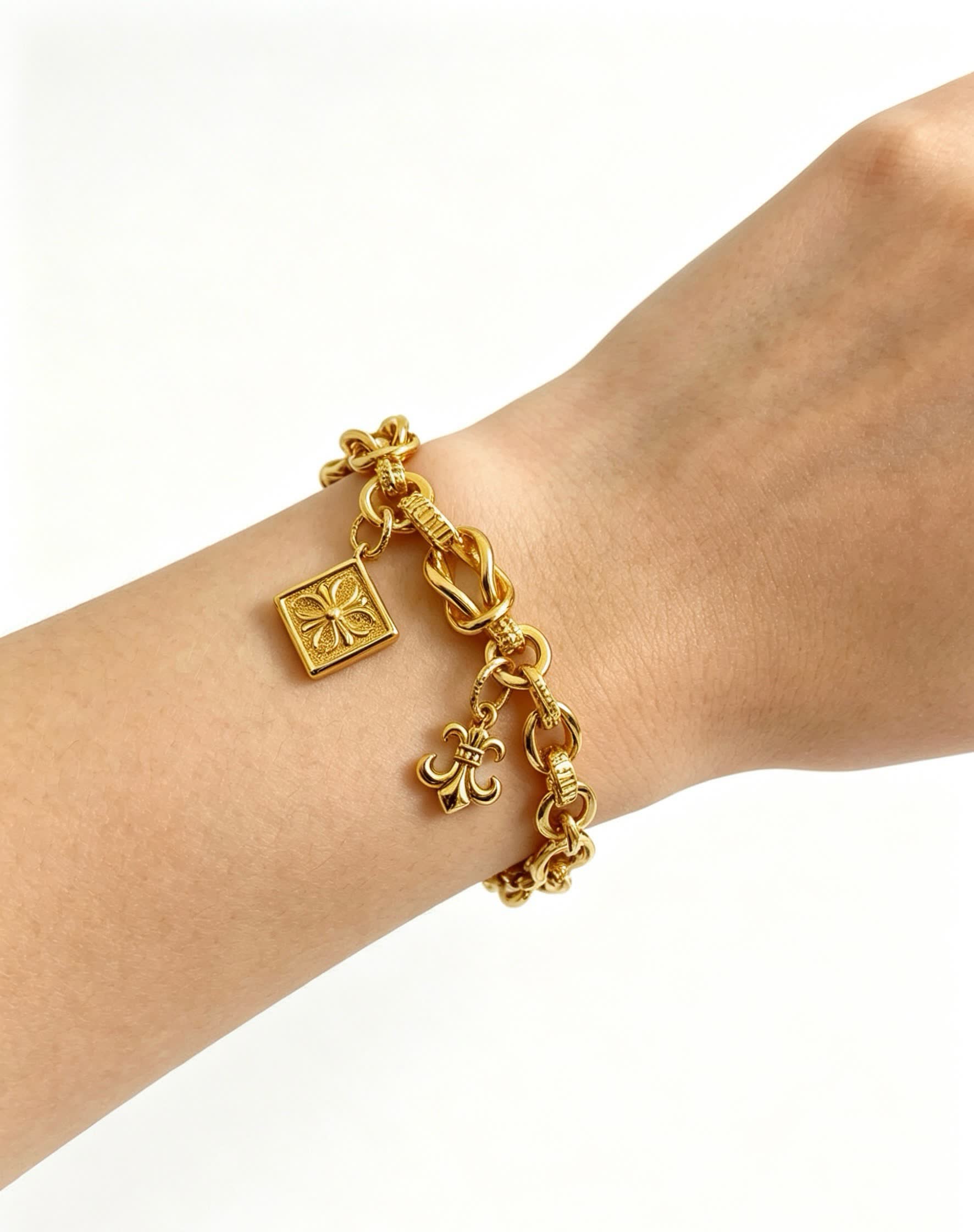 Chrome Hearts Gold-Tone Bracelet with Diamond and Fleur-de-lis Charms